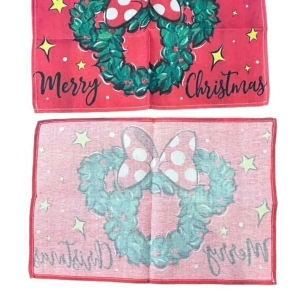 Merry Christmas Minnie‎ Mouse Wreath Table Placemats Set Of 4 NEW Disney Theme